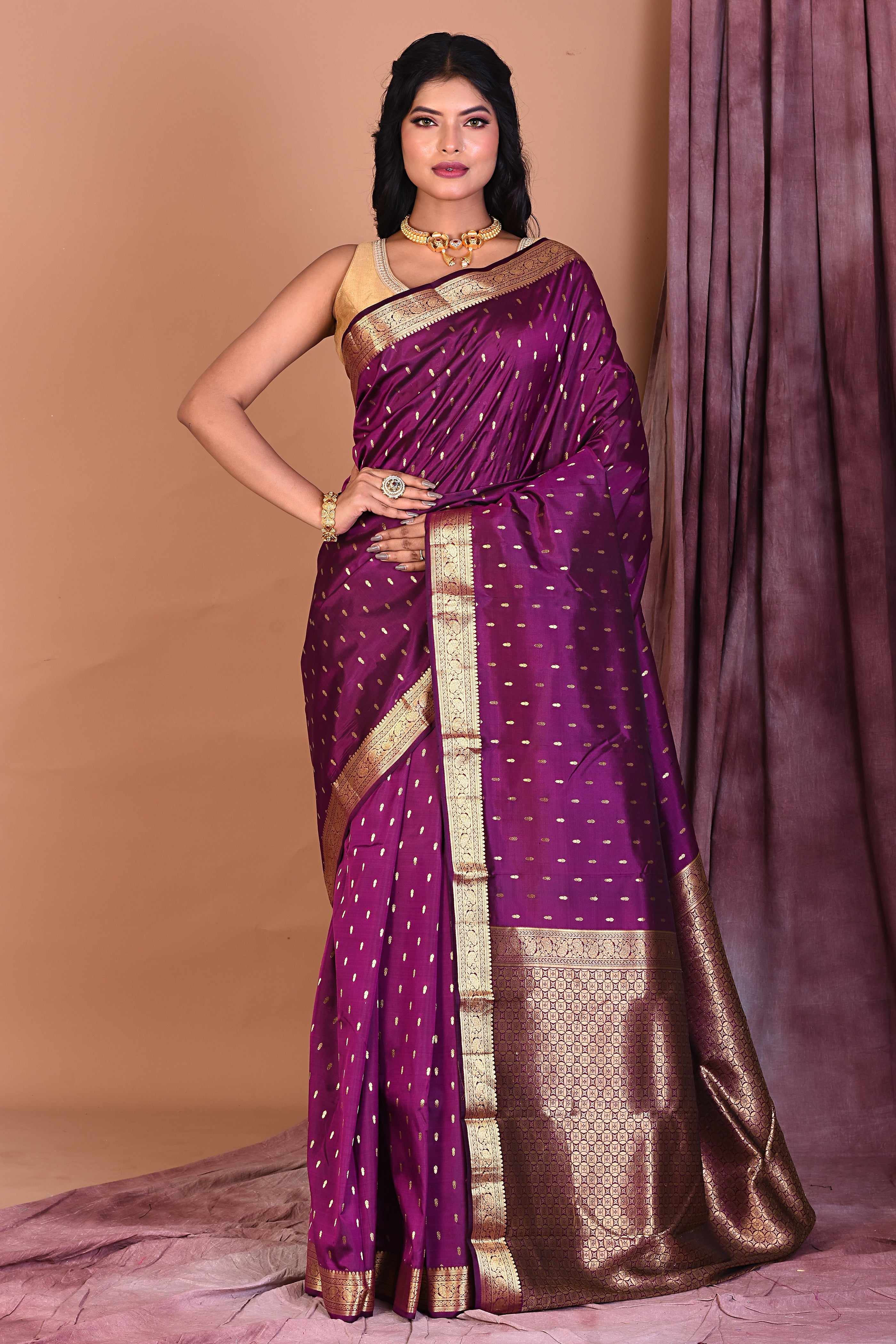 Magenta Pure Kanjivaram Saree with Golden Zari - Keya Seth Exclusive