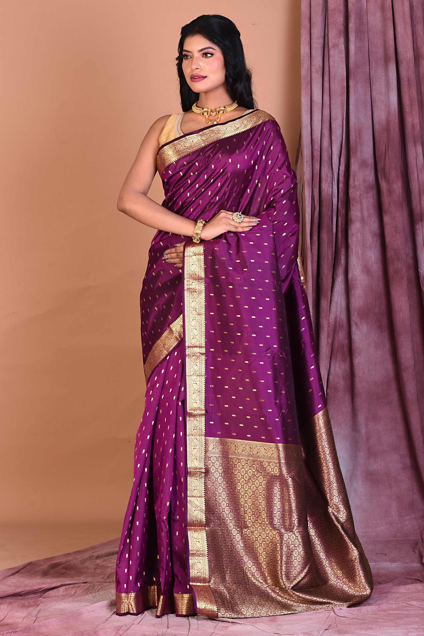 Magenta Pure Kanjivaram Saree with Golden Zari - Keya Seth Exclusive