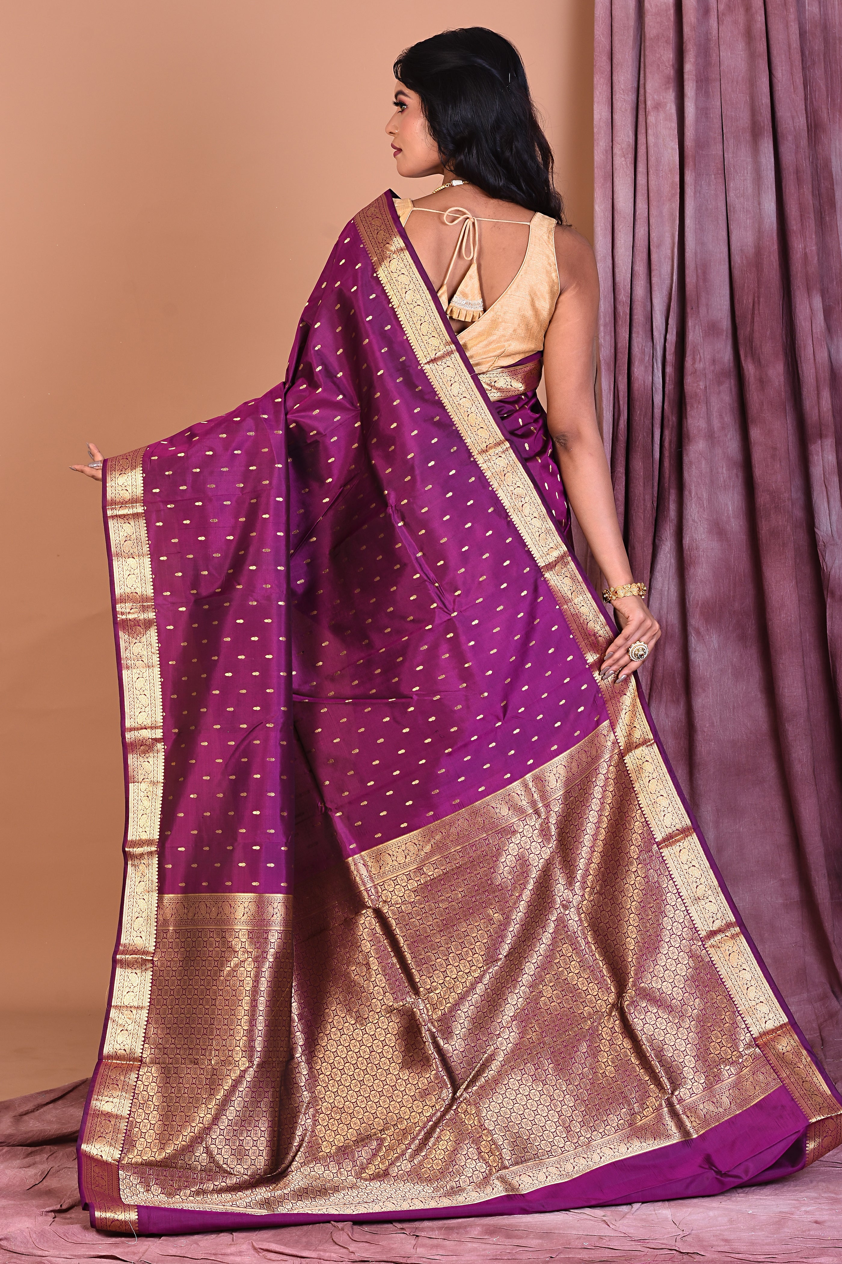 Magenta Pure Kanjivaram Saree with Golden Zari - Keya Seth Exclusive