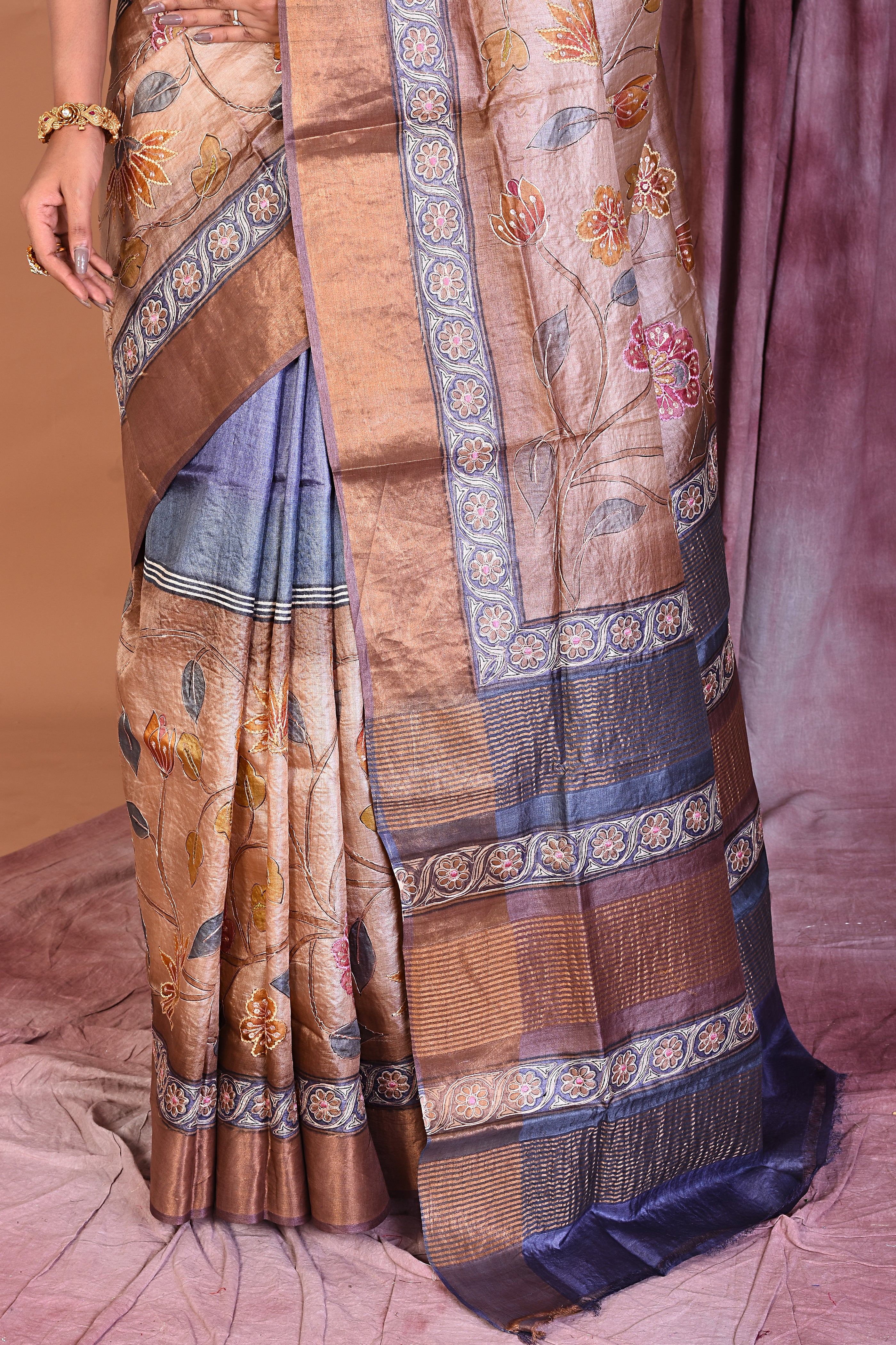 Light Brown Pure Tussar Saree - Keya Seth Exclusive