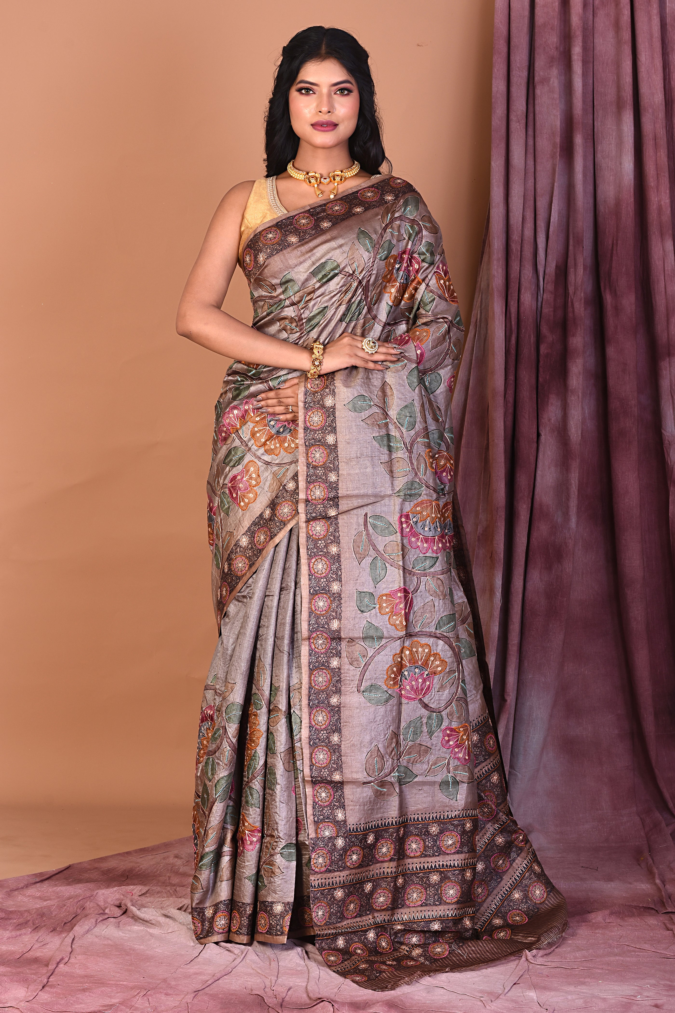 Light Brown Pure Tussar Saree - Keya Seth Exclusive