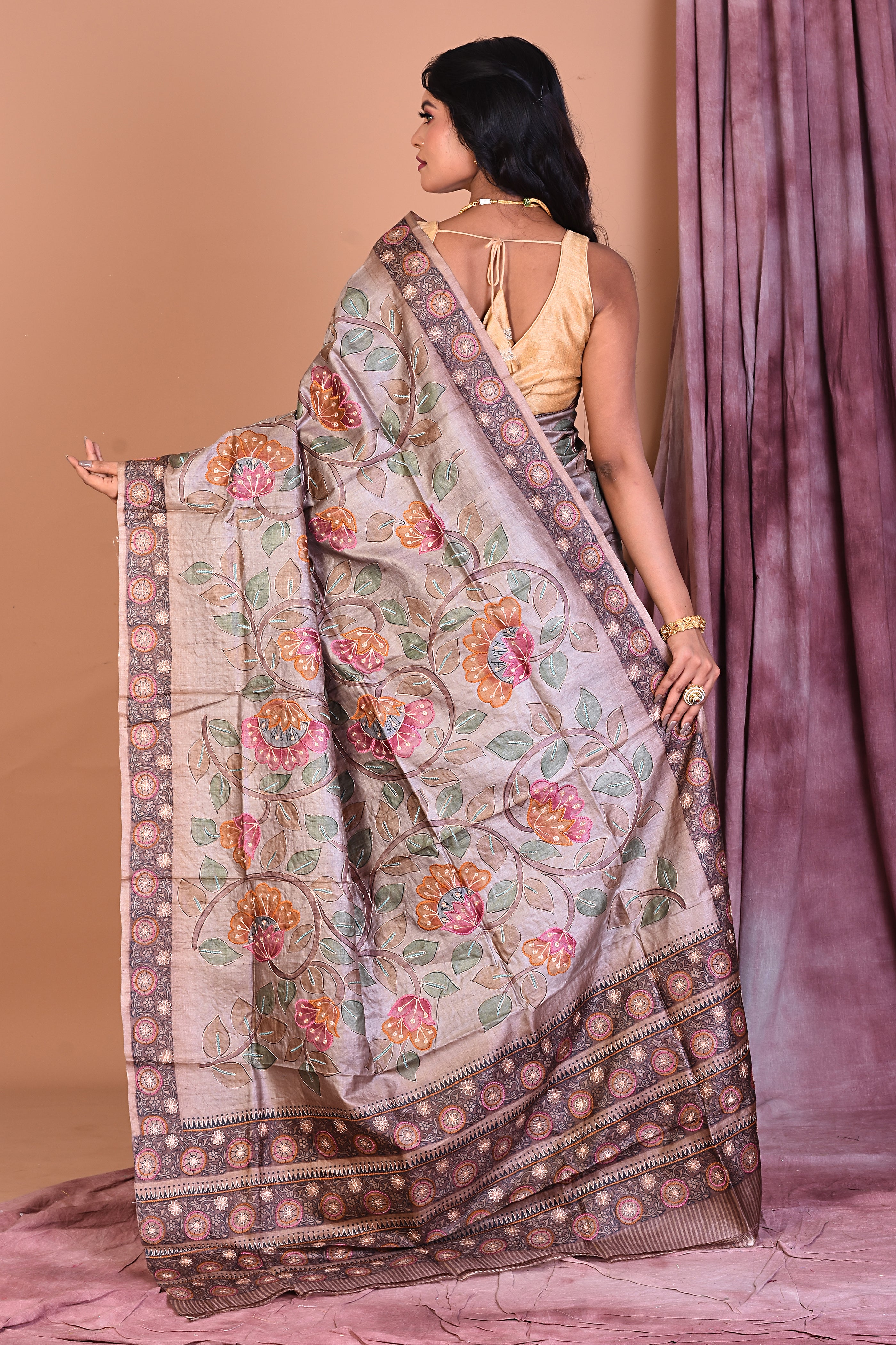 Light Brown Pure Tussar Saree - Keya Seth Exclusive