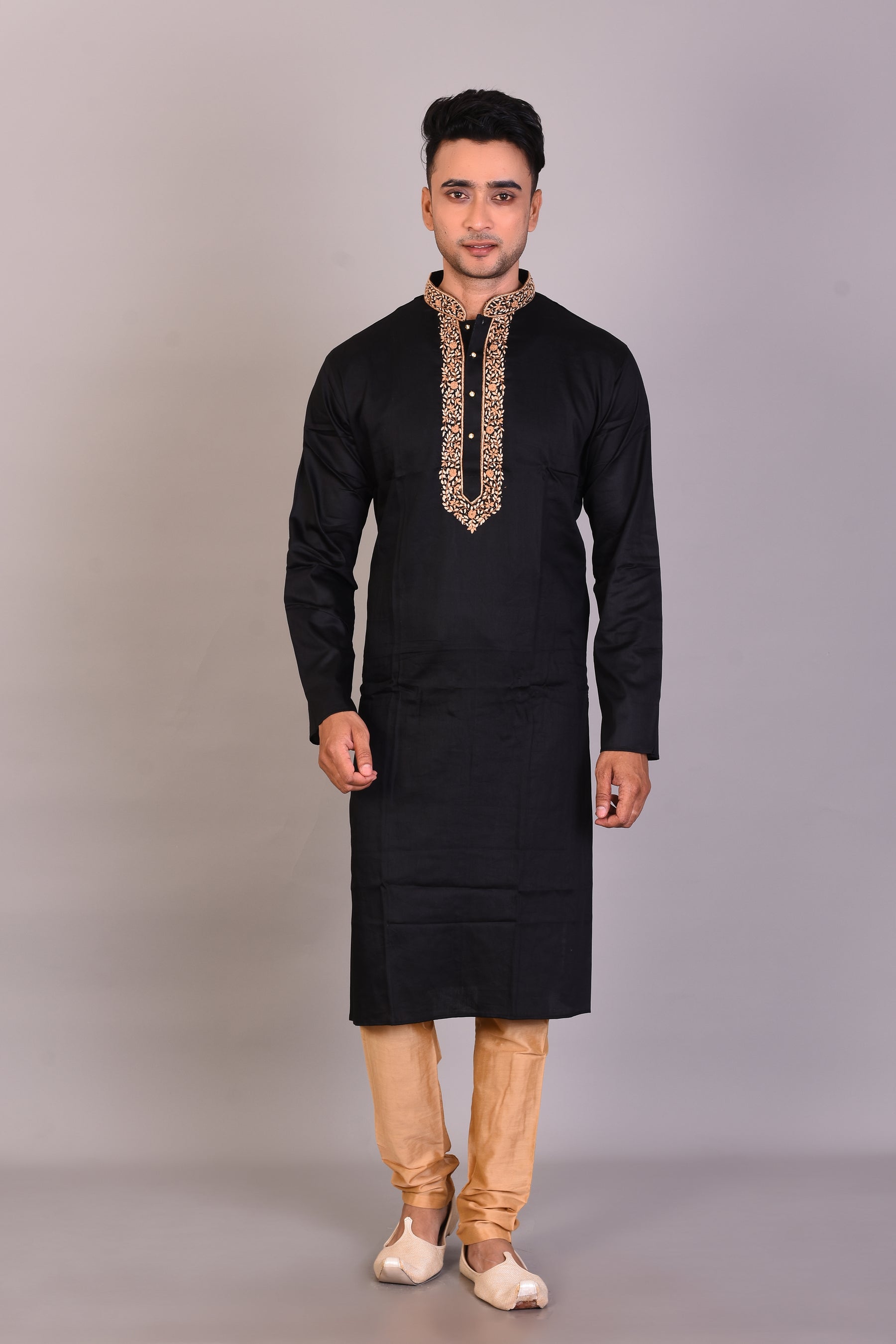 Long Black Silk Kurta with Full Sleeves - Keya Seth Exclusive