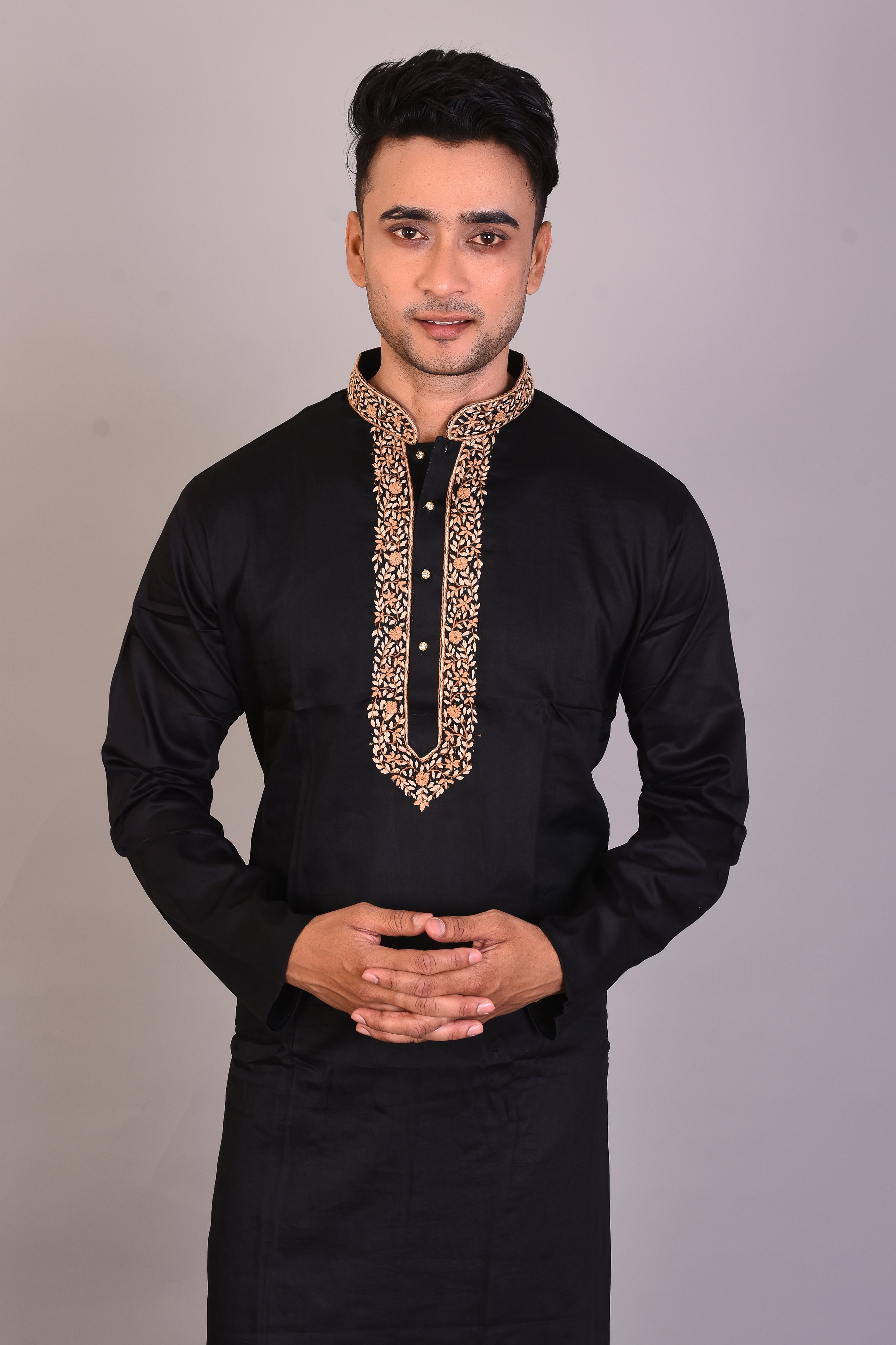 Long Black Silk Kurta with Full Sleeves - Keya Seth Exclusive