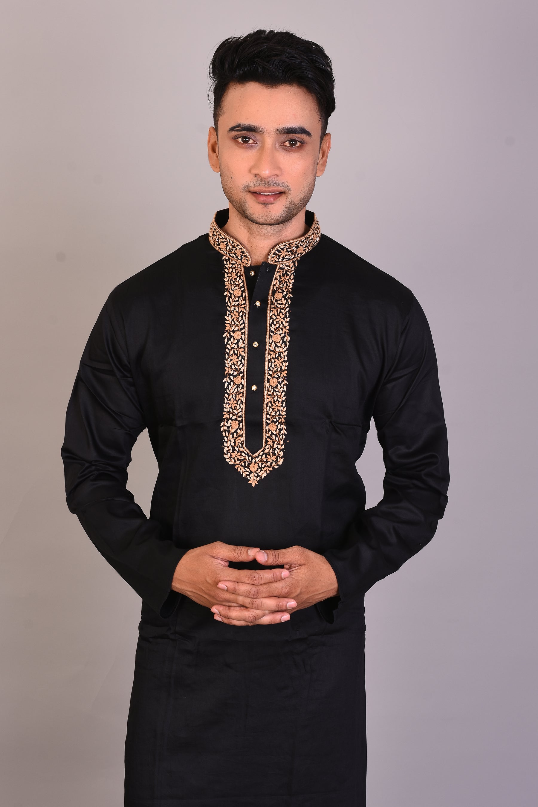 Long Black Silk Kurta with Full Sleeves - Keya Seth Exclusive