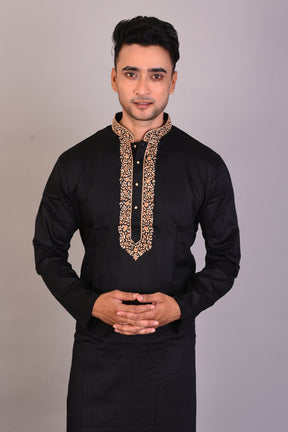 Long Black Silk Kurta with Full Sleeves - Keya Seth Exclusive