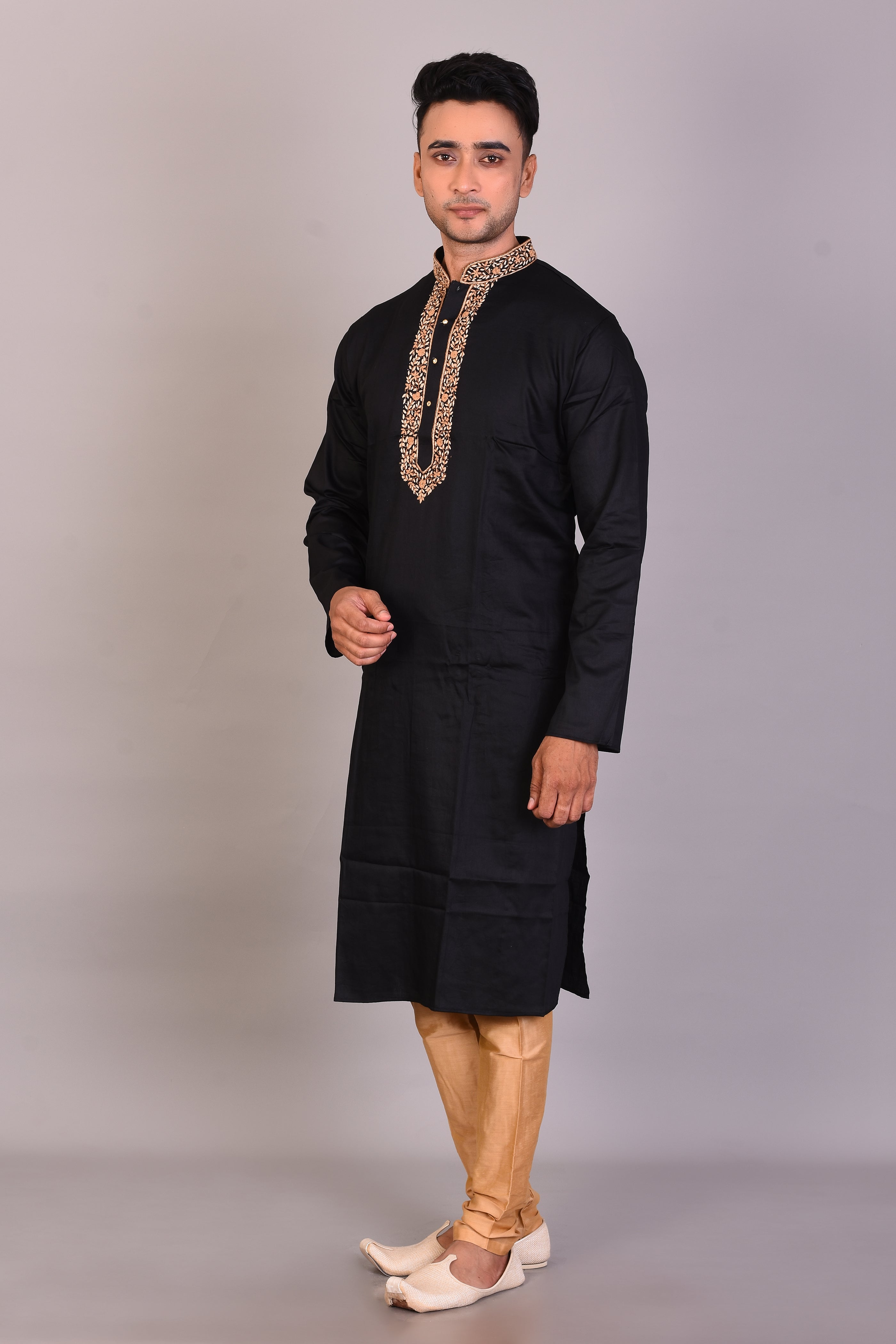 Long Black Silk Kurta with Full Sleeves - Keya Seth Exclusive