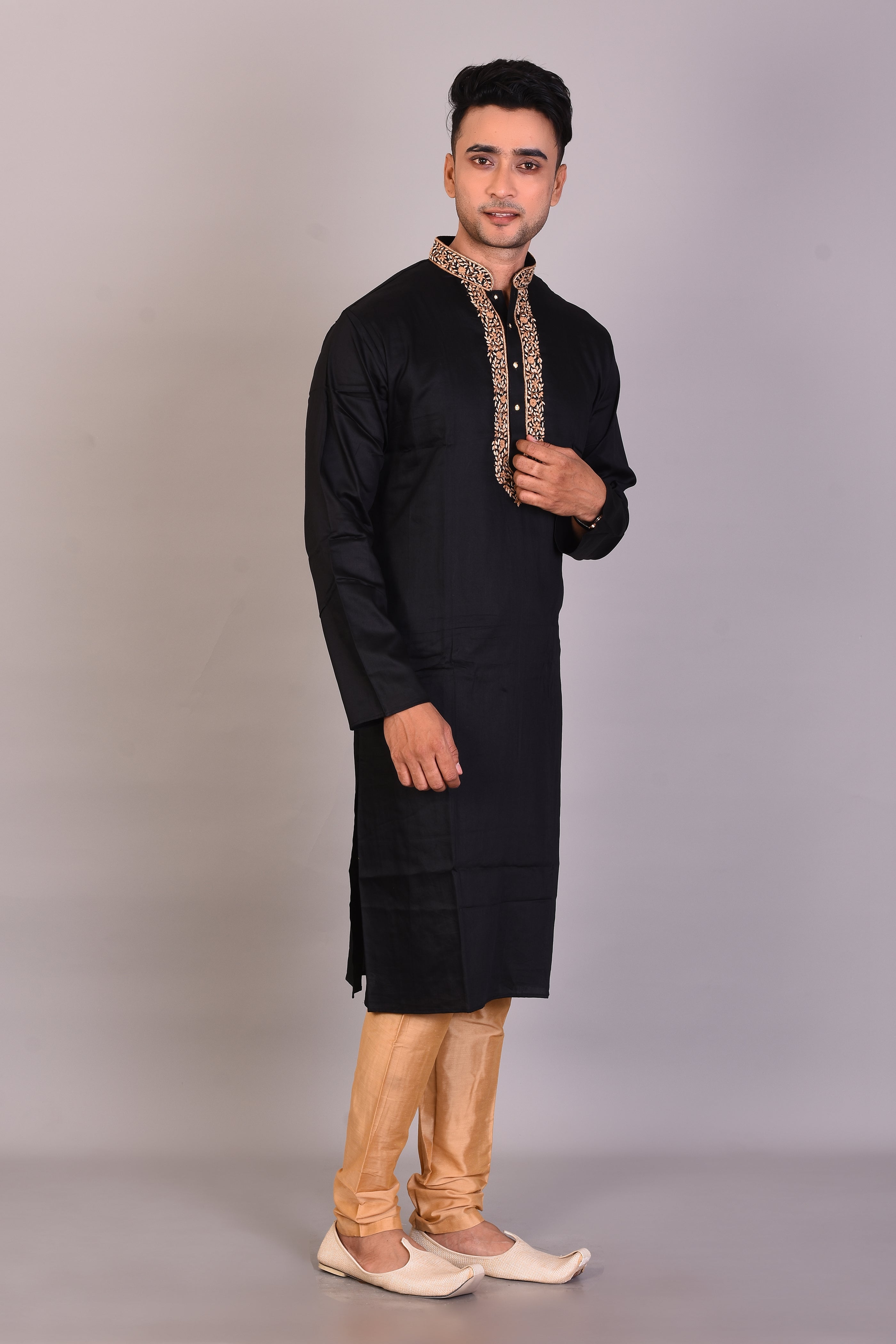 Long Black Silk Kurta with Full Sleeves - Keya Seth Exclusive