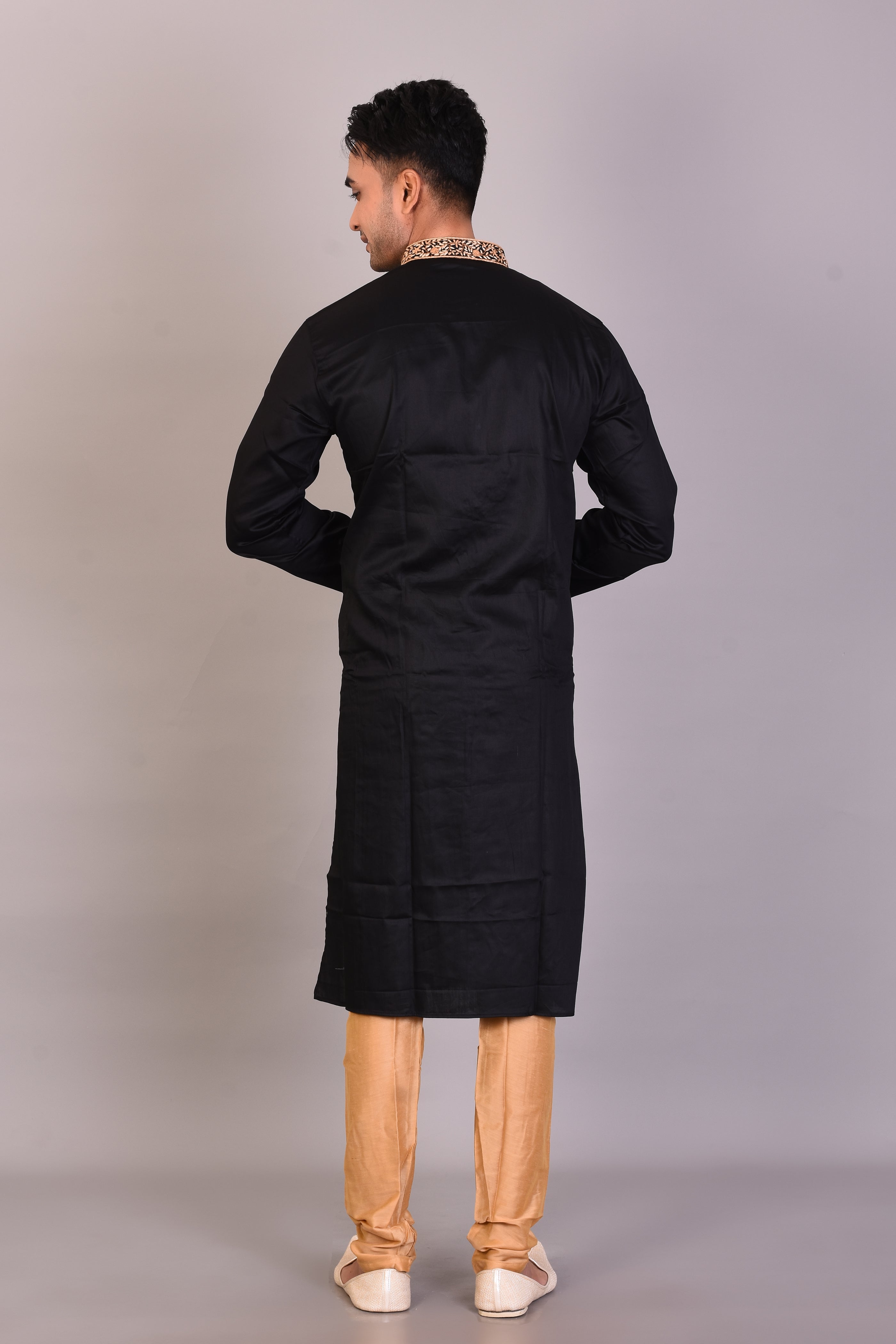 Long Black Silk Kurta with Full Sleeves - Keya Seth Exclusive