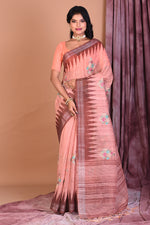 Load image into Gallery viewer, Peach Blended Ghicha Saree with Threadwork - Keya Seth Exclusive
