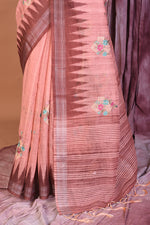 Load image into Gallery viewer, Peach Blended Ghicha Saree with Threadwork - Keya Seth Exclusive
