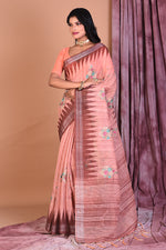 Load image into Gallery viewer, Peach Blended Ghicha Saree with Threadwork - Keya Seth Exclusive
