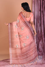 Load image into Gallery viewer, Peach Blended Ghicha Saree with Threadwork - Keya Seth Exclusive
