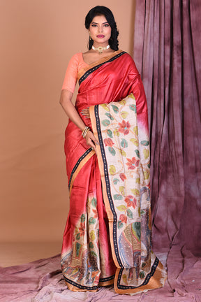 Light Red Pure Tussar Saree - Keya Seth Exclusive