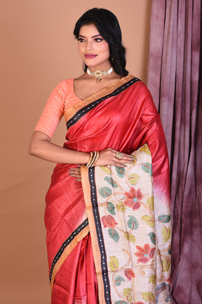 Light Red Pure Tussar Saree - Keya Seth Exclusive