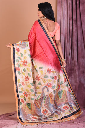 Light Red Pure Tussar Saree - Keya Seth Exclusive