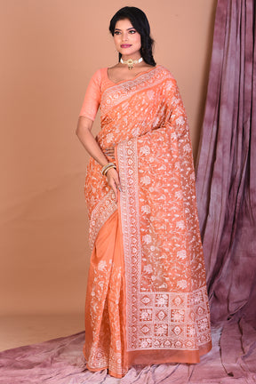 Orange Blended Organza Saree with Threadwork - Keya Seth Exclusive