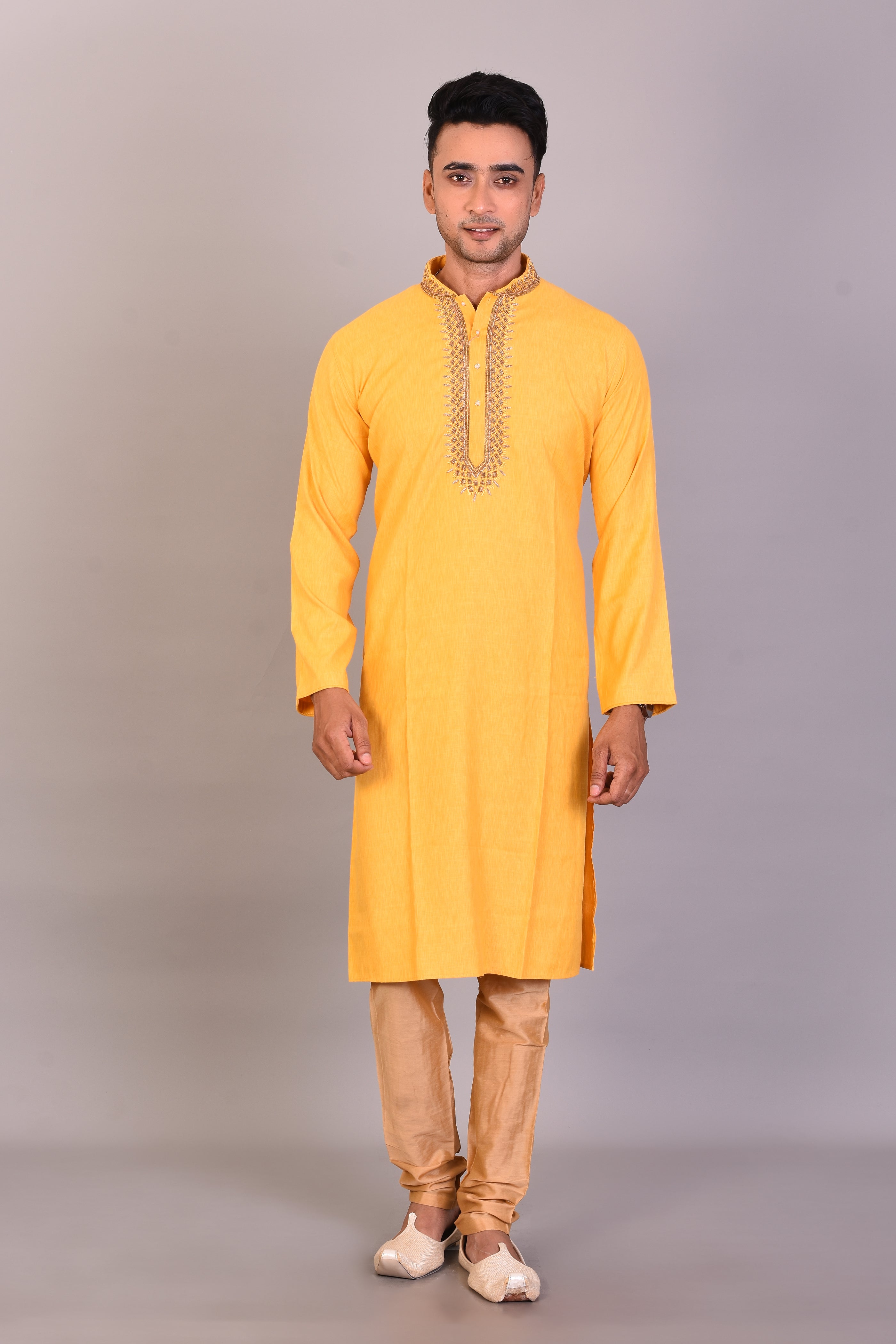 Long Yellow Silk Kurta with Full Sleeves - Keya Seth Exclusive