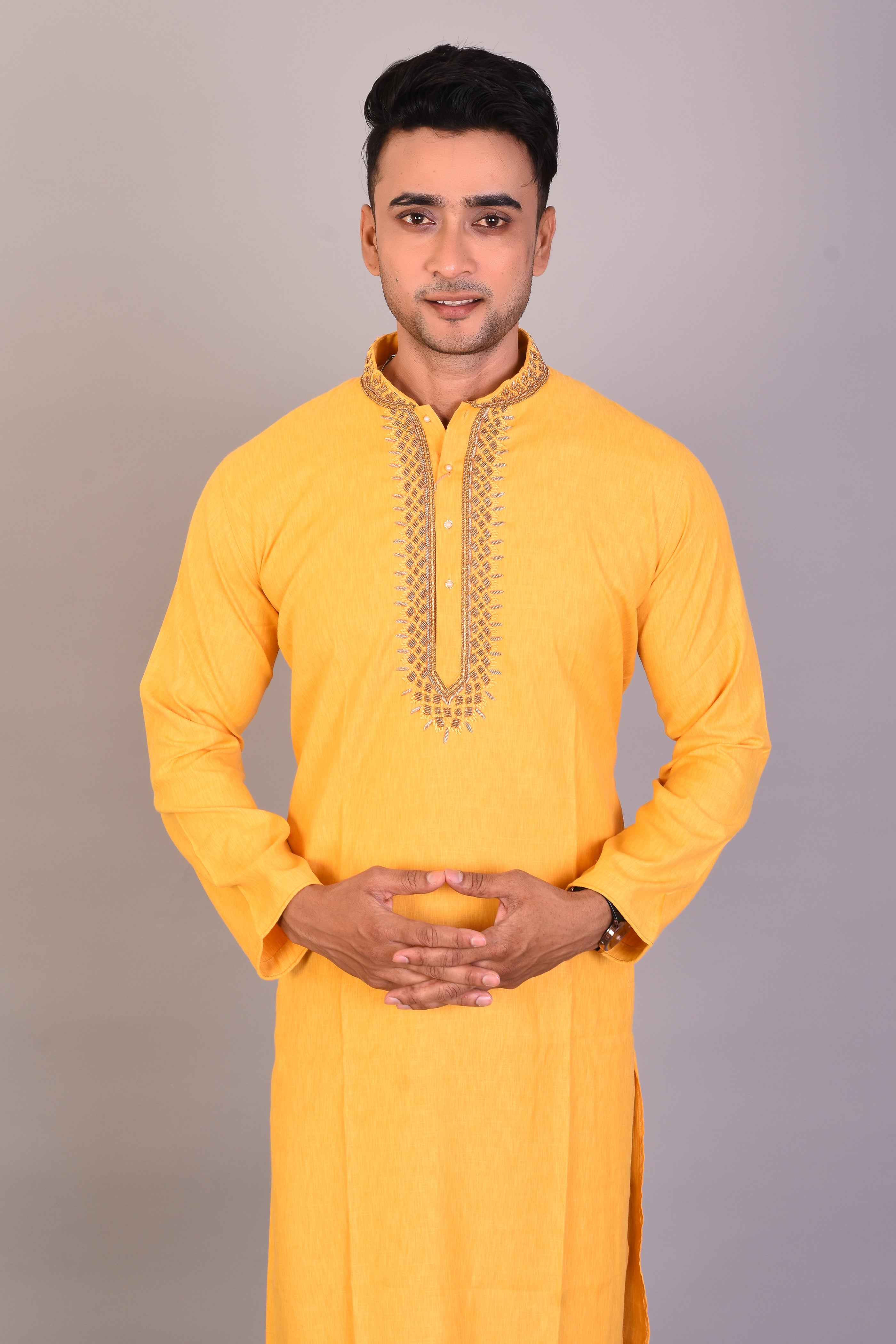 Long Yellow Silk Kurta with Full Sleeves - Keya Seth Exclusive