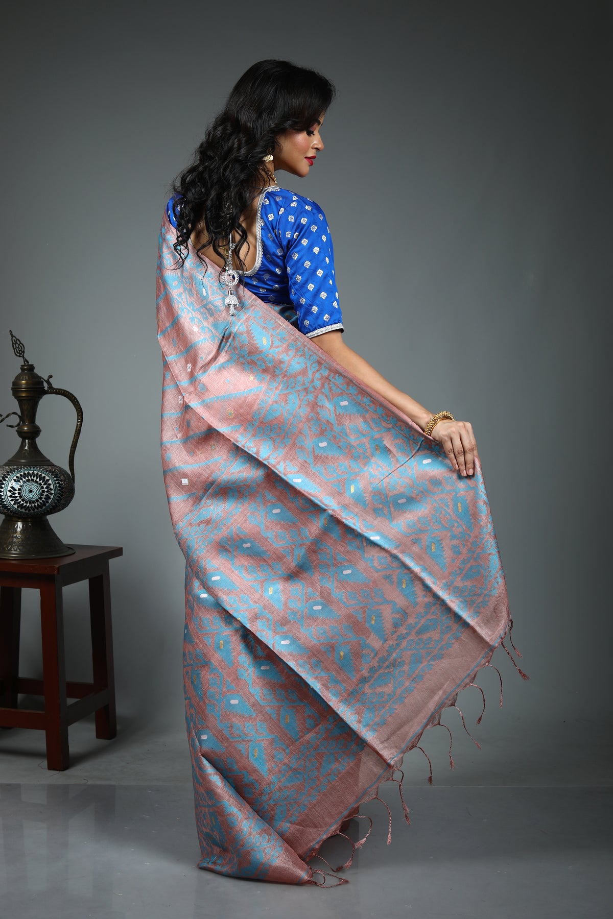 Peach Tussar Saree