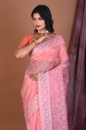 Baby Pink Blended Organza Saree with Threadwork - Keya Seth Exclusive