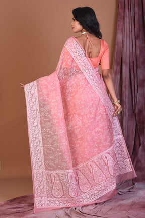 Baby Pink Blended Organza Saree with Threadwork - Keya Seth Exclusive