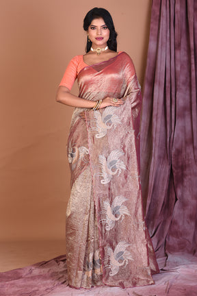 Pink Crushed Tissue Saree with Golden Zari - Keya Seth Exclusive