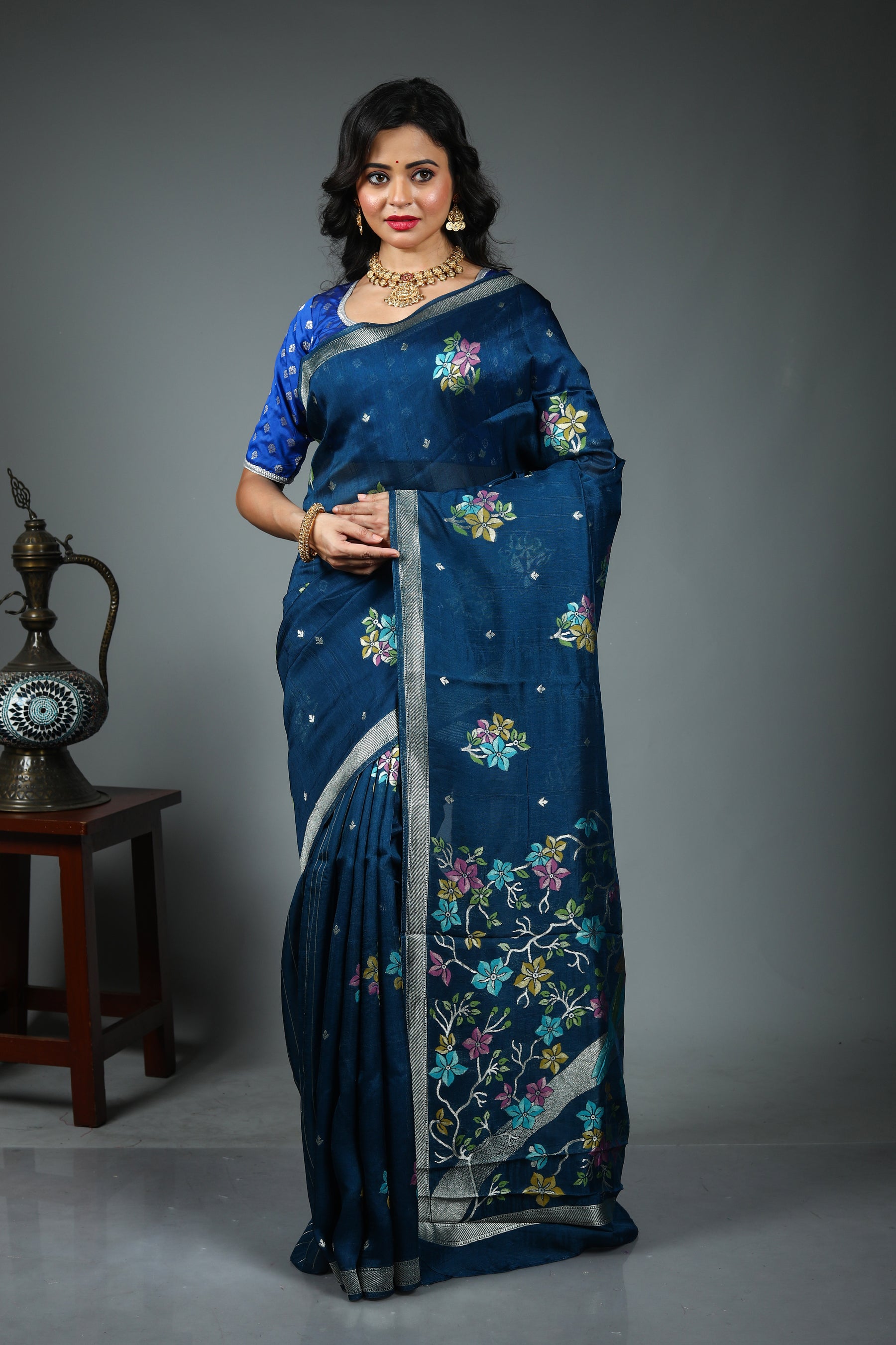 Blue Blended Silk Saree