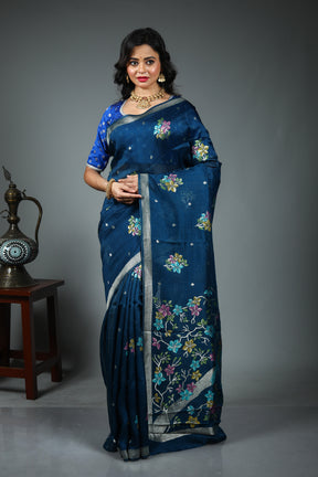 Blue Blended Silk Saree