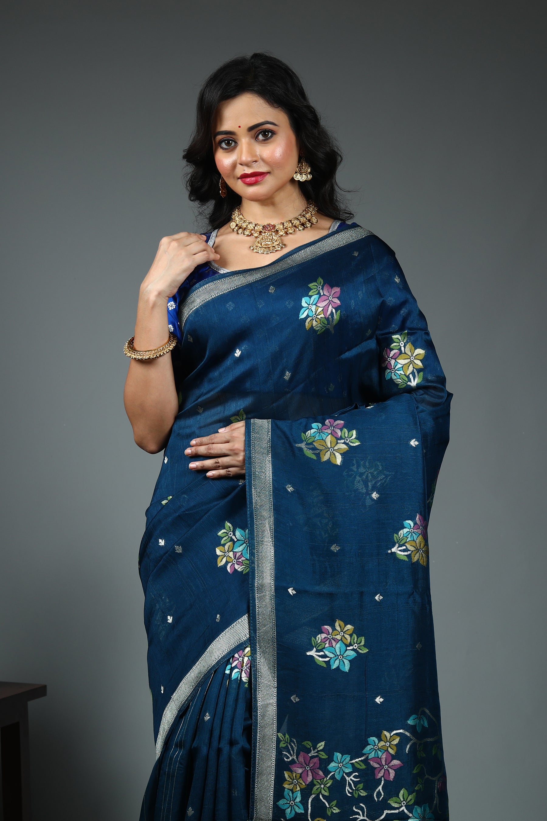 Blue Blended Silk Saree
