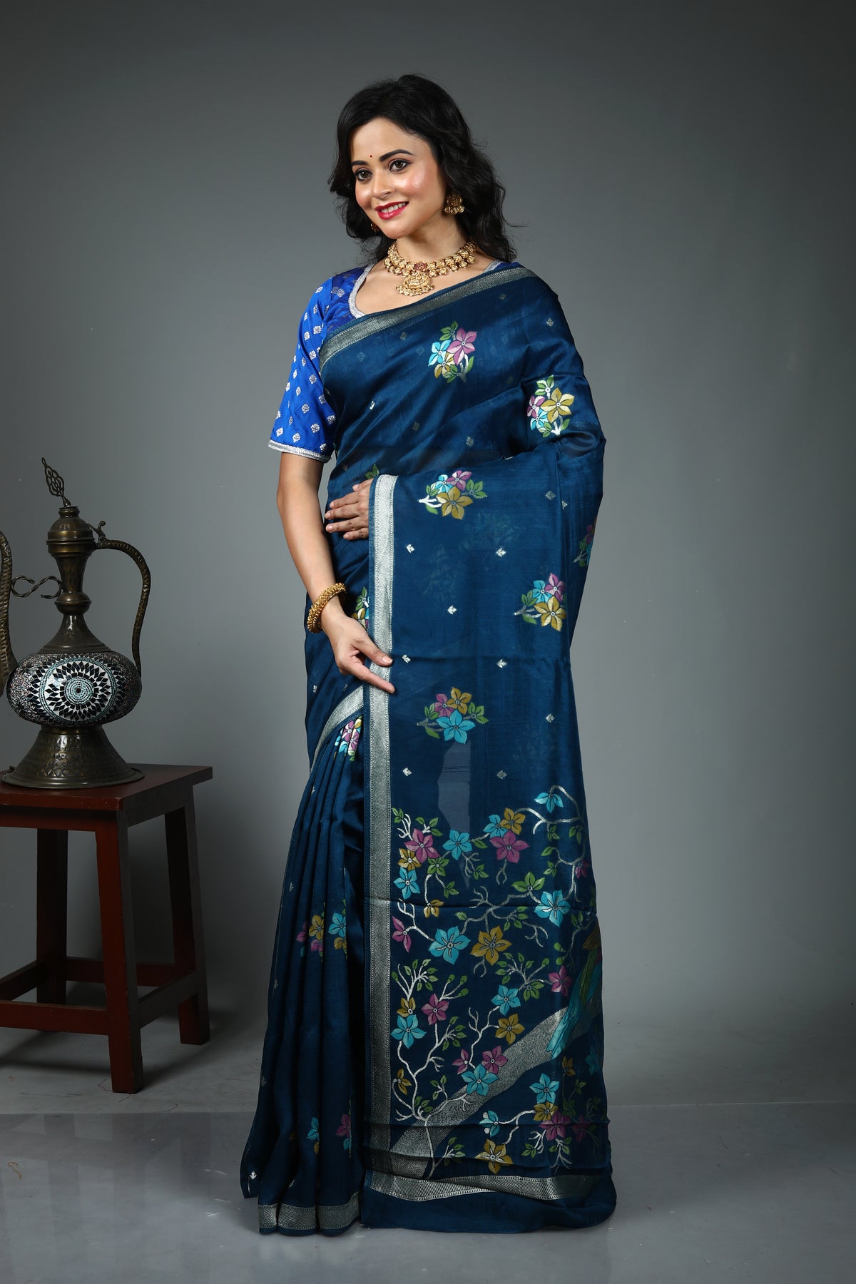 Blue Blended Silk Saree