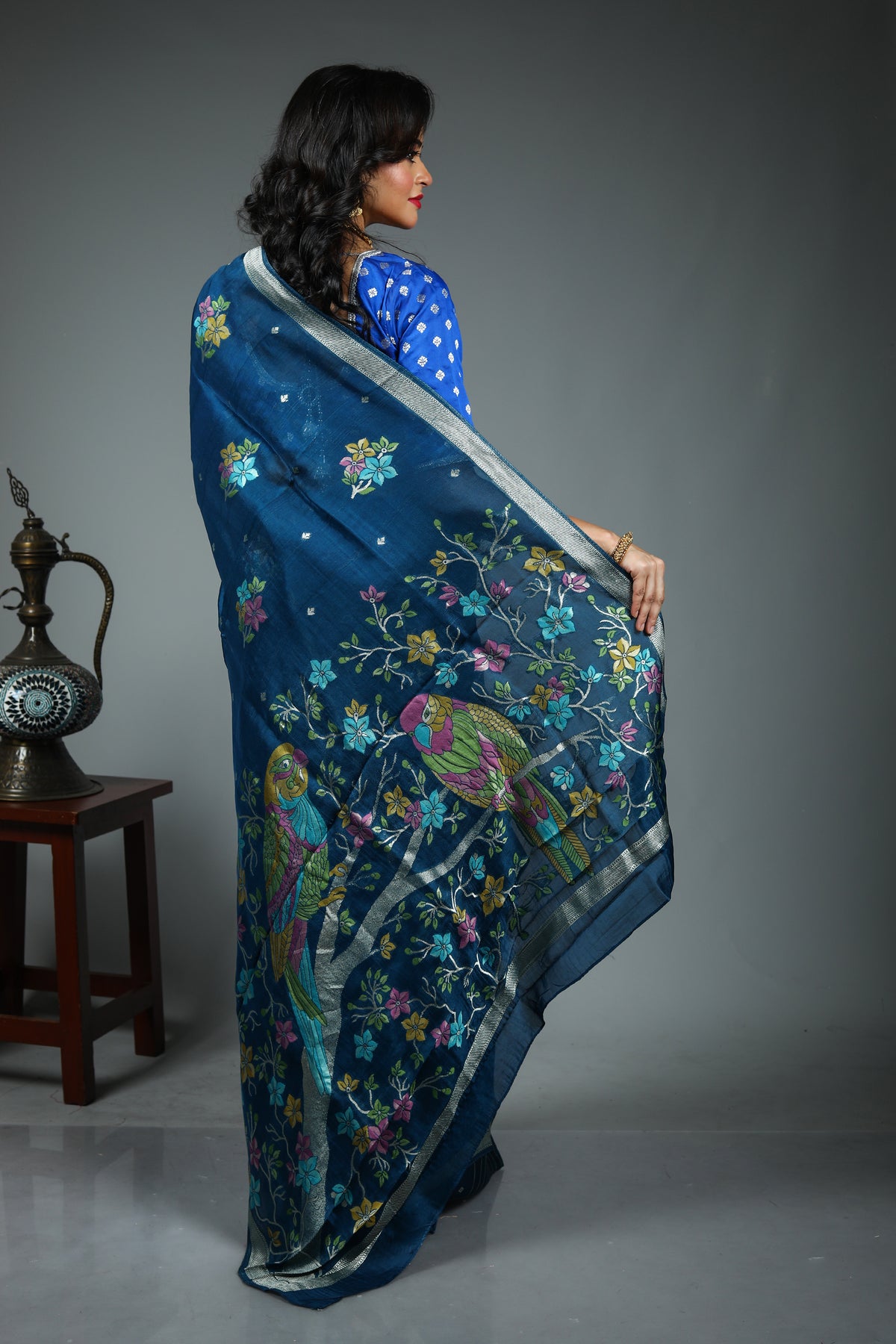 Blue Blended Silk Saree