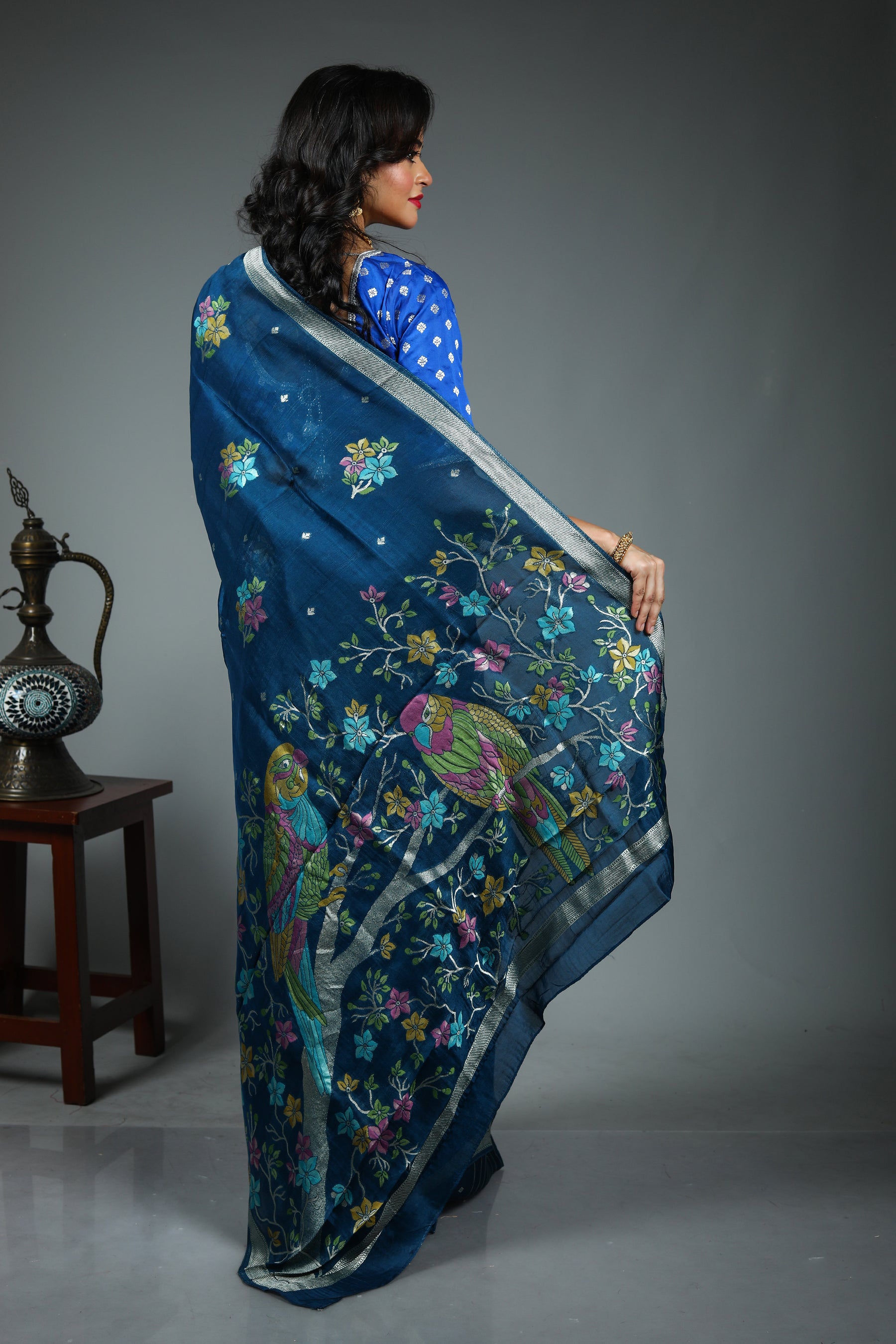 Blue Blended Silk Saree