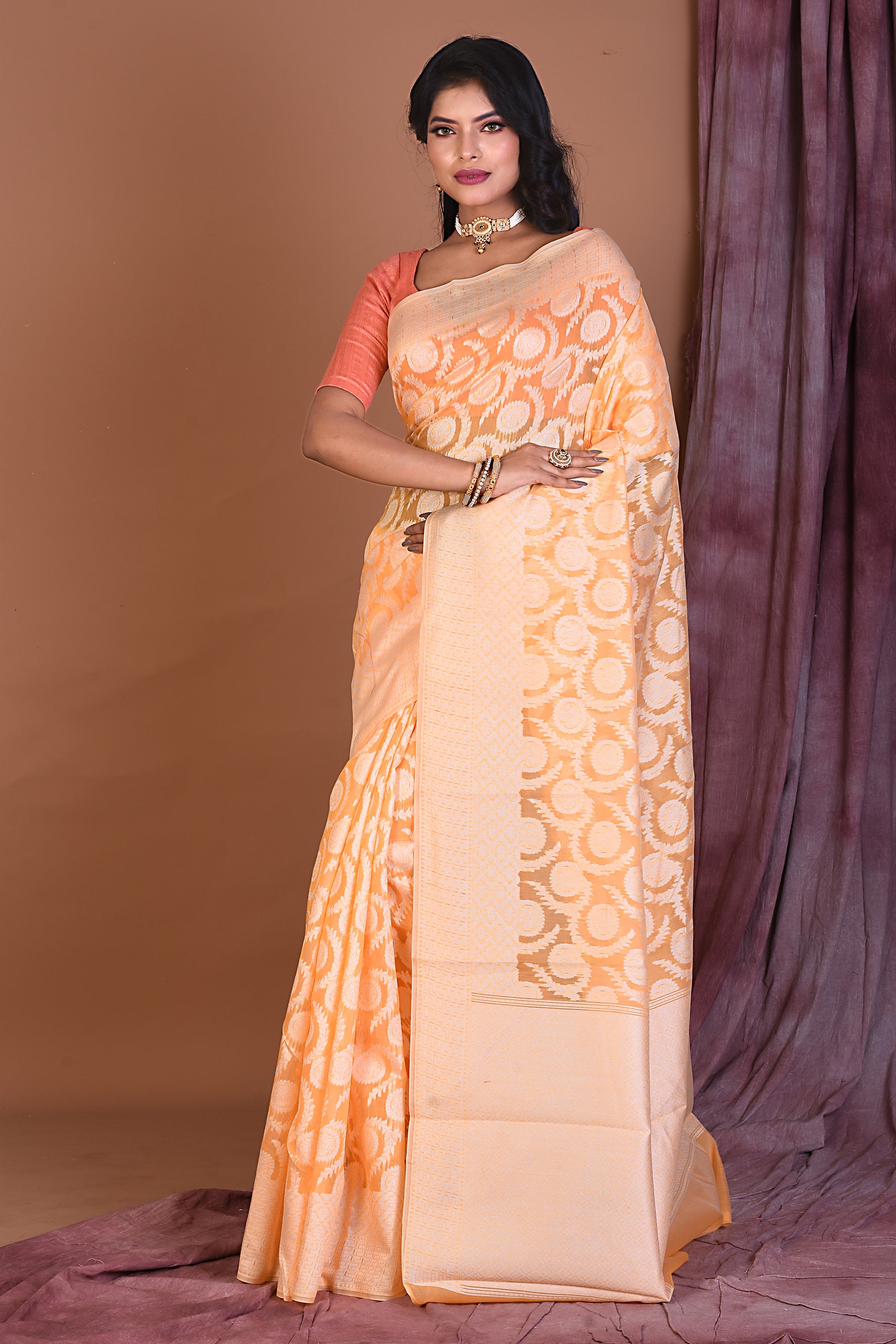 Light Yellow Blended Dhakai Banarasi Saree - Keya Seth Exclusive