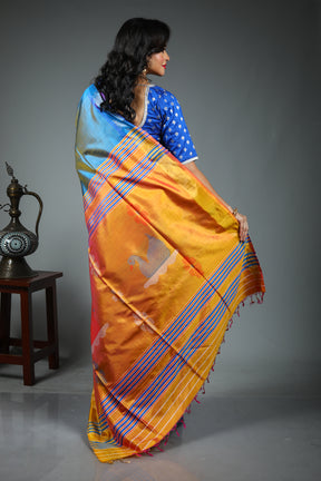 Blue Pure Checkered Kanjivaram Silk Saree