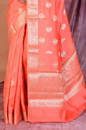 Peach Pure Chiniya Silk Saree with Golden Zari - Keya Seth Exclusive