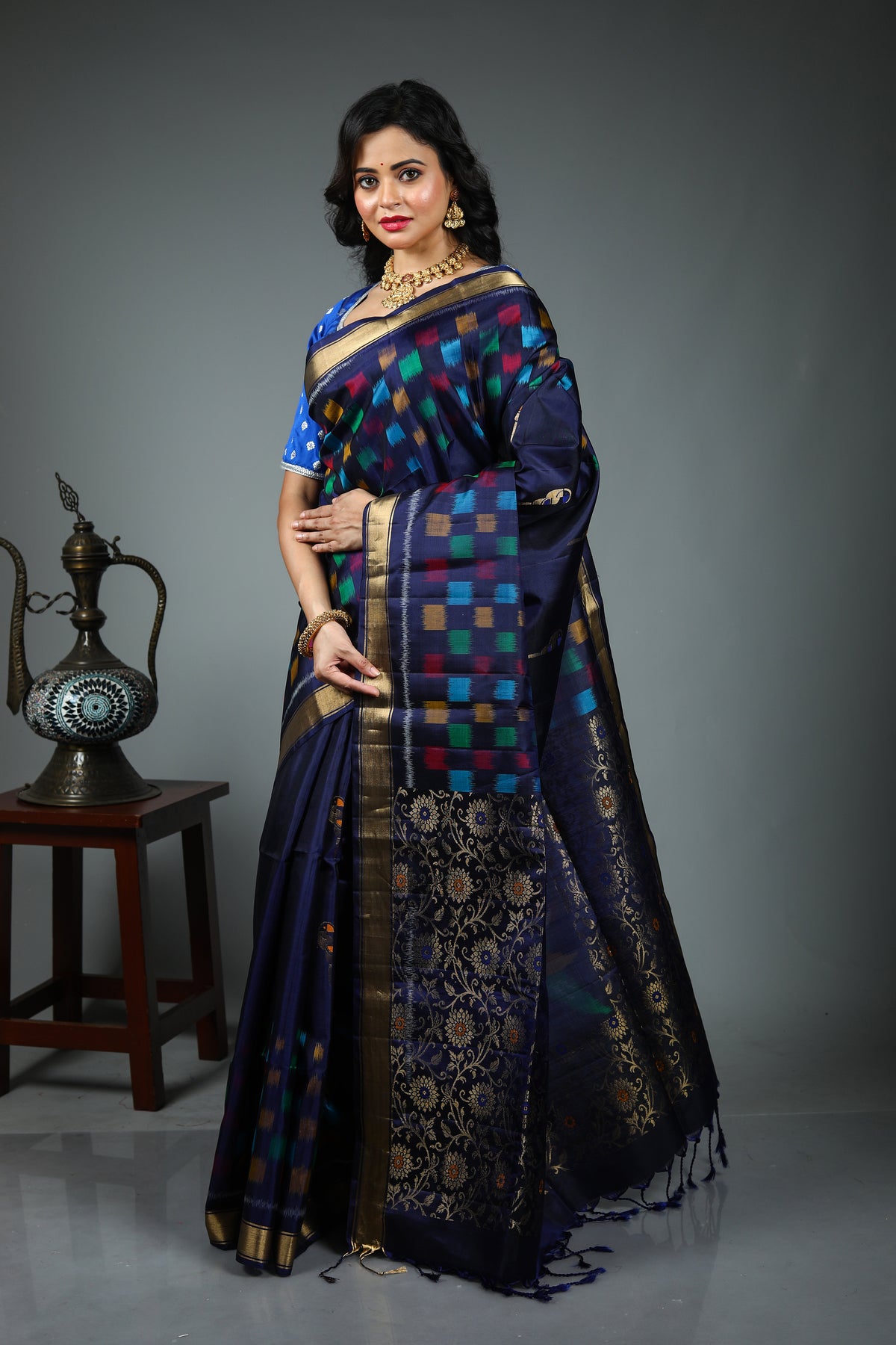 Navy Blue Pure Kanjivaram Silk Saree