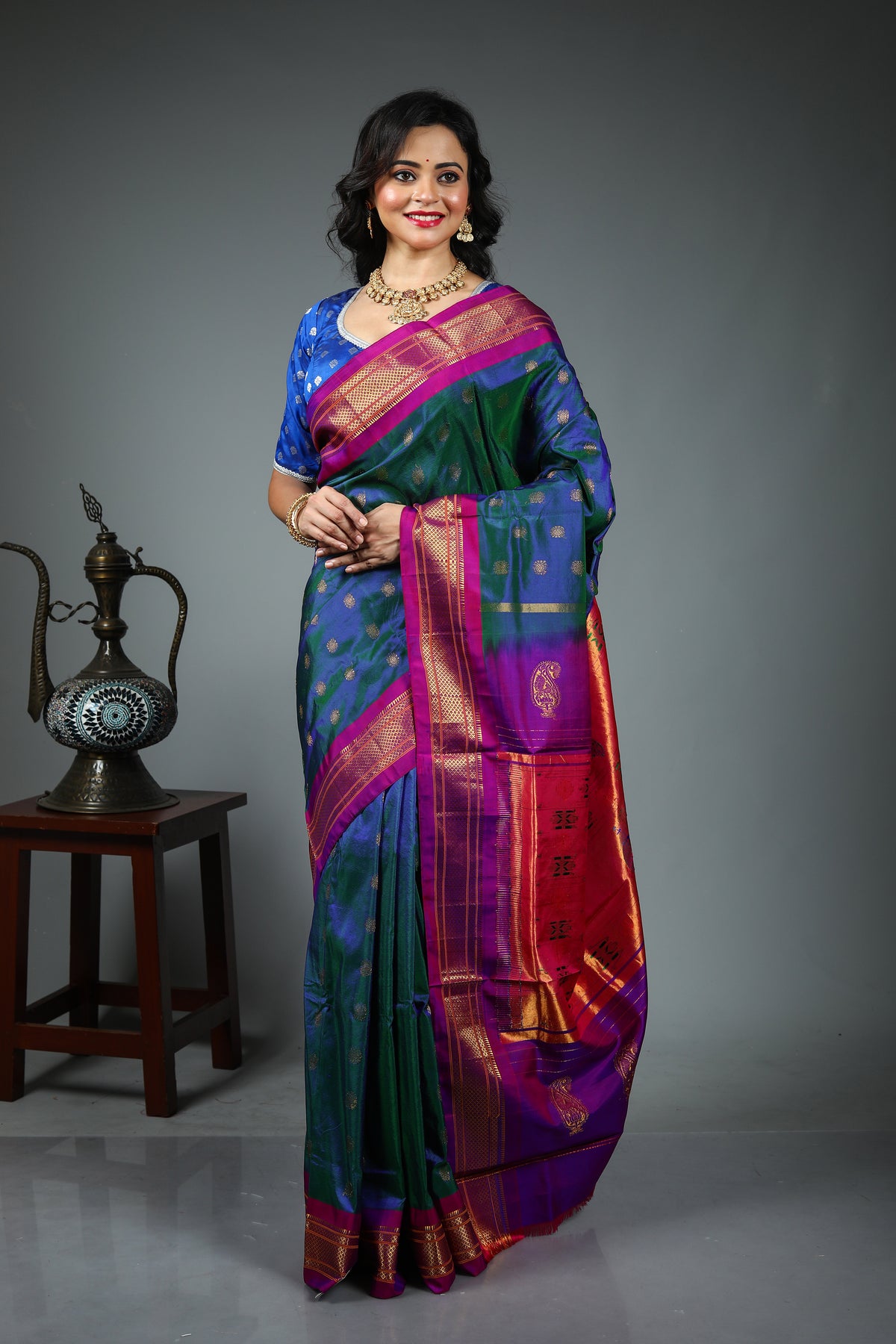 Dual Tone Blue Kanjivaram Silk Saree
