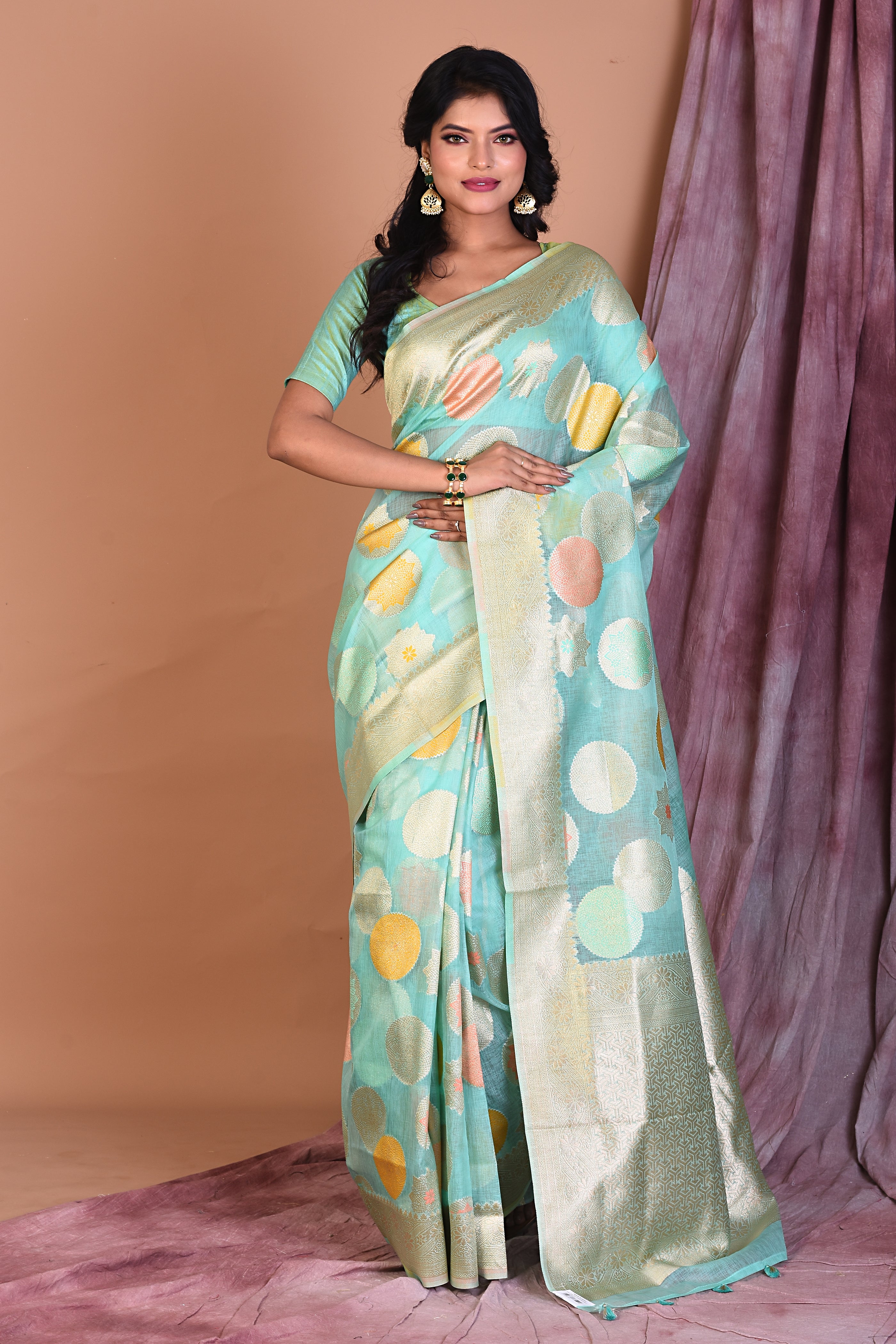 Sea Green Blended Organza Saree with Zari Work - Keya Seth Exclusive