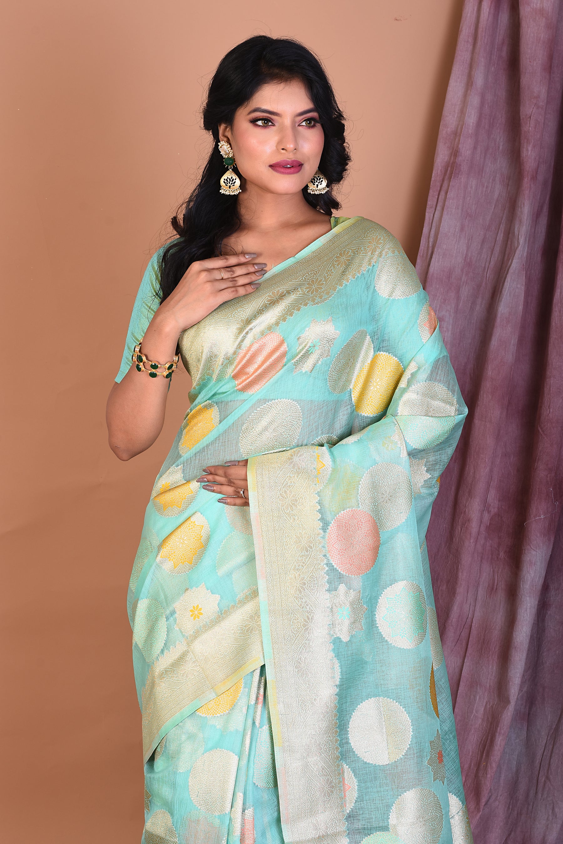 Sea Green Blended Organza Saree with Zari Work - Keya Seth Exclusive