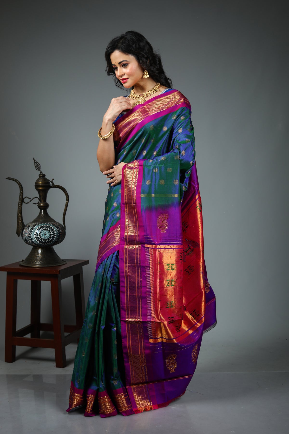 Dual Tone Blue Kanjivaram Silk Saree