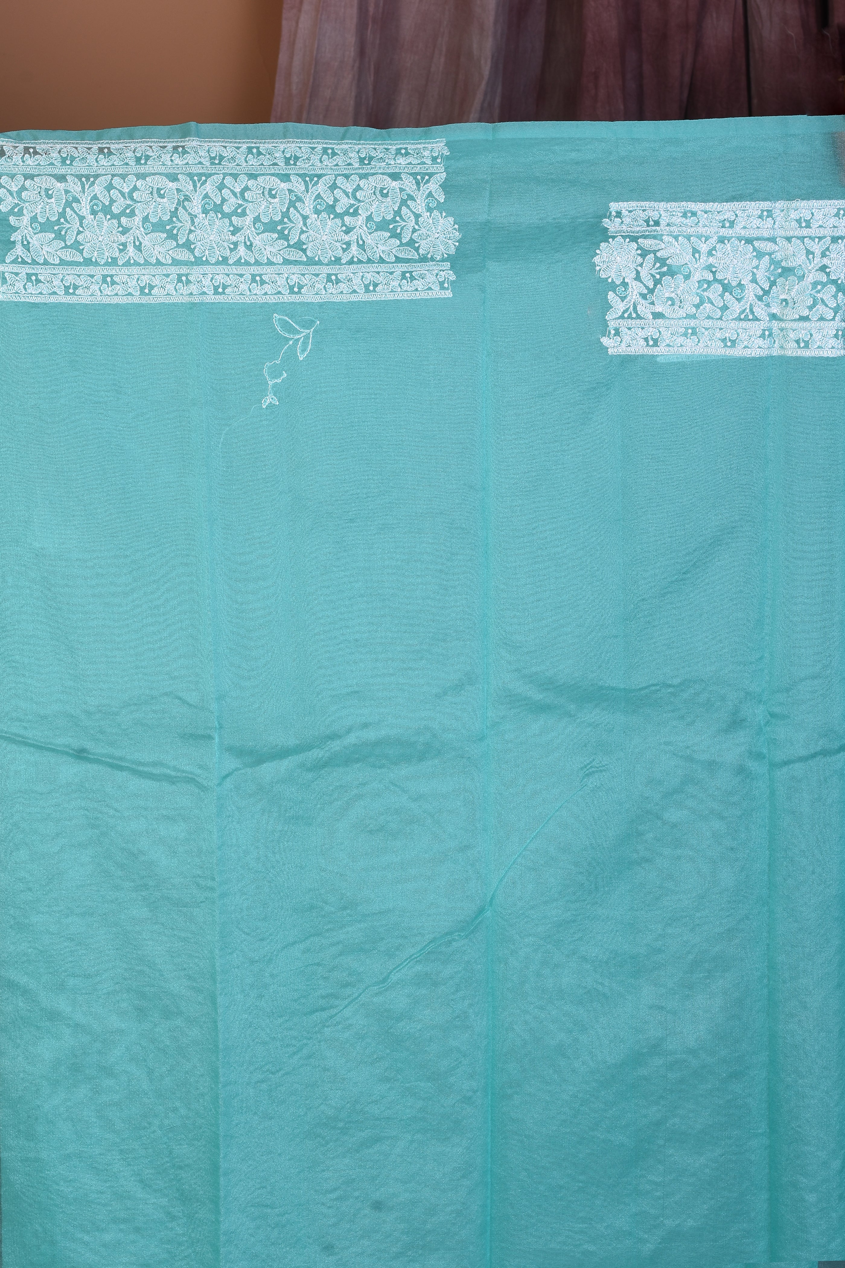 Sea Green Blended Organza Saree with Threadwork - Keya Seth Exclusive