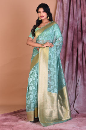 Sea Green Blended Organza Saree with Zari Work - Keya Seth Exclusive