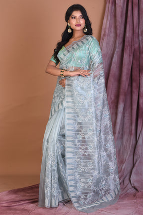 Pastel Green Blended Organza Saree with Threadwork - Keya Seth Exclusive