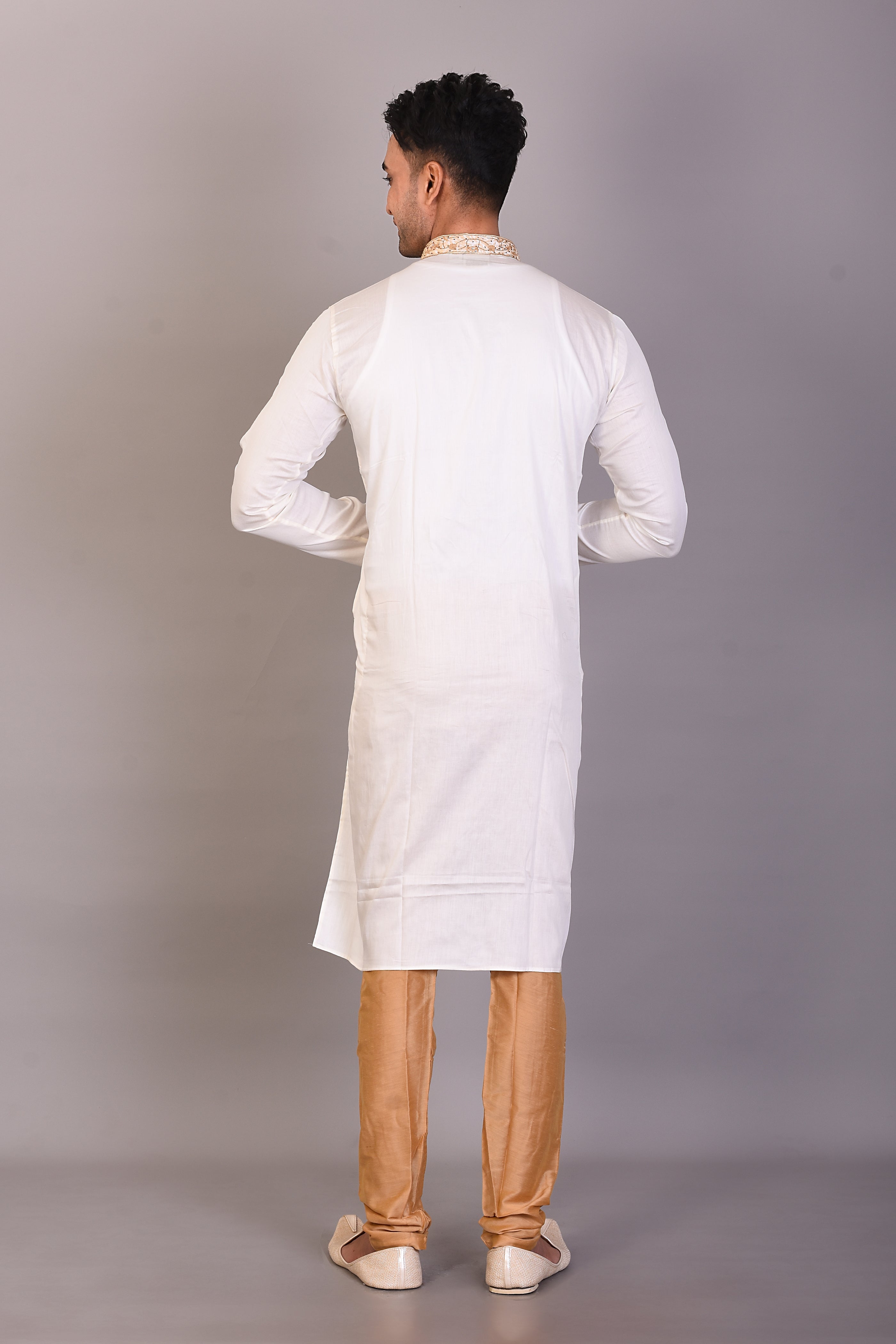 Long White Silk Kurta with Full Sleeves
