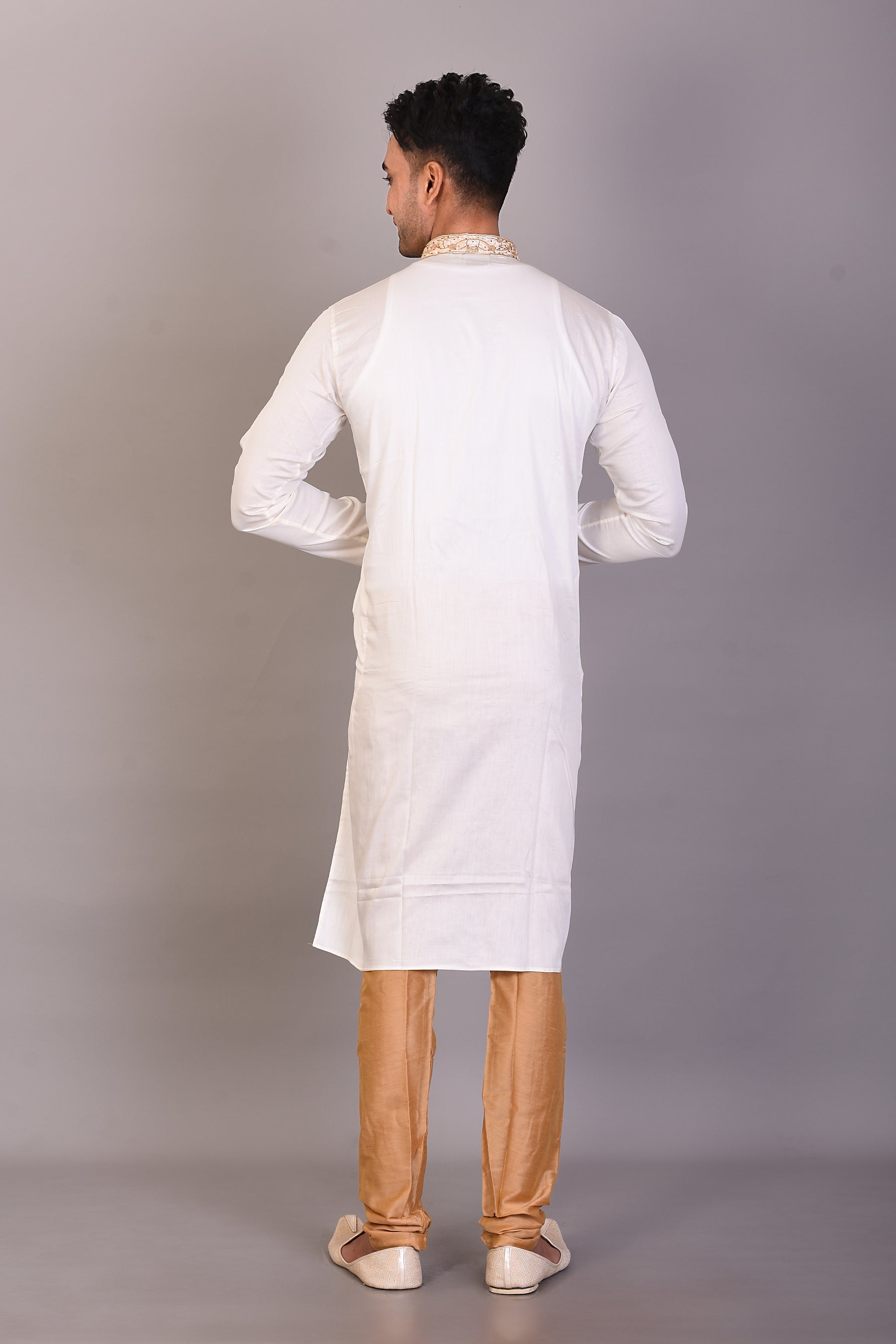 Long White Silk Kurta with Full Sleeves