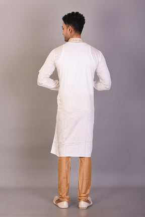 Long White Silk Kurta with Full Sleeves
