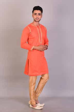 Long Orange Silk Kurta with Full Sleeves