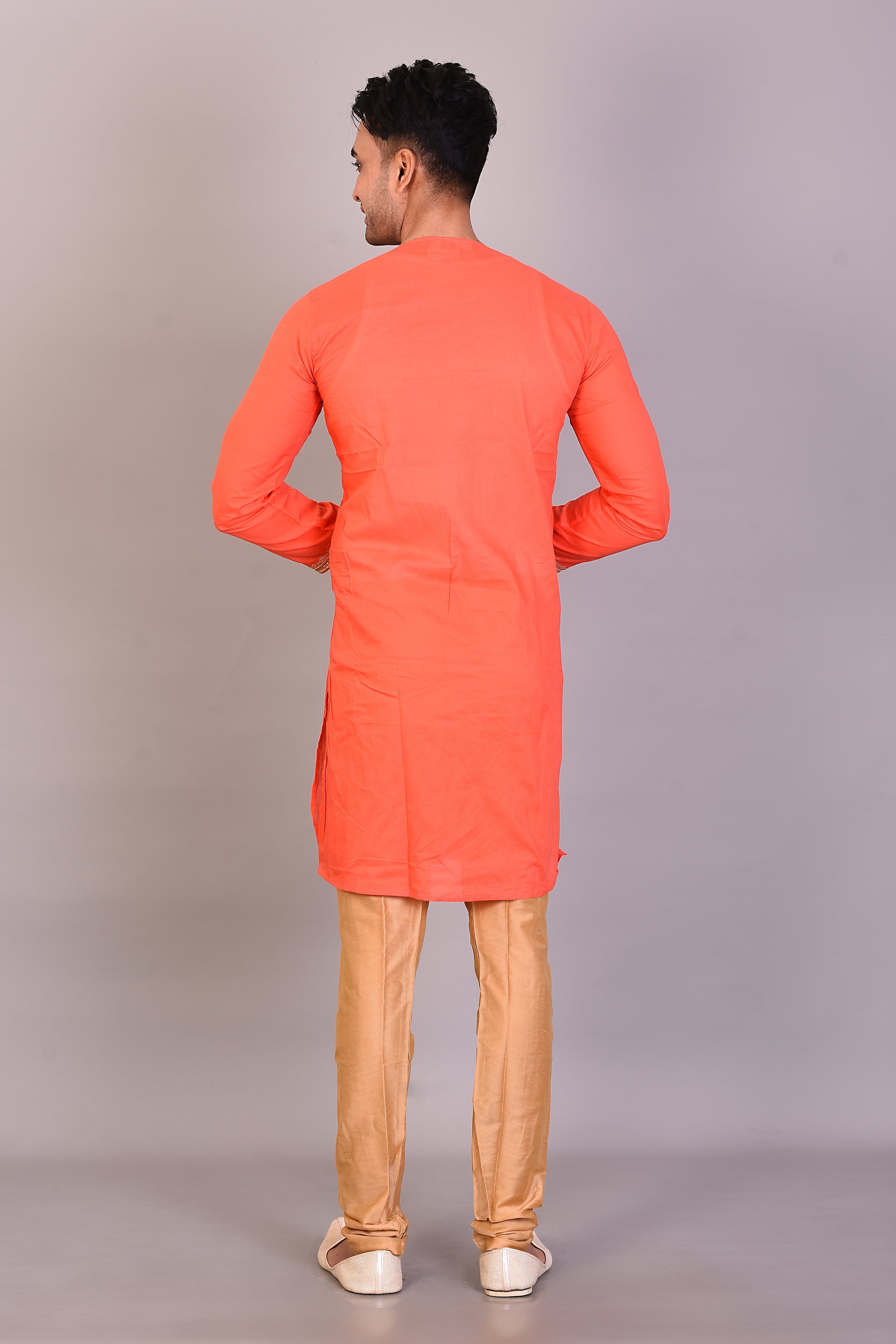 Long Orange Silk Kurta with Full Sleeves