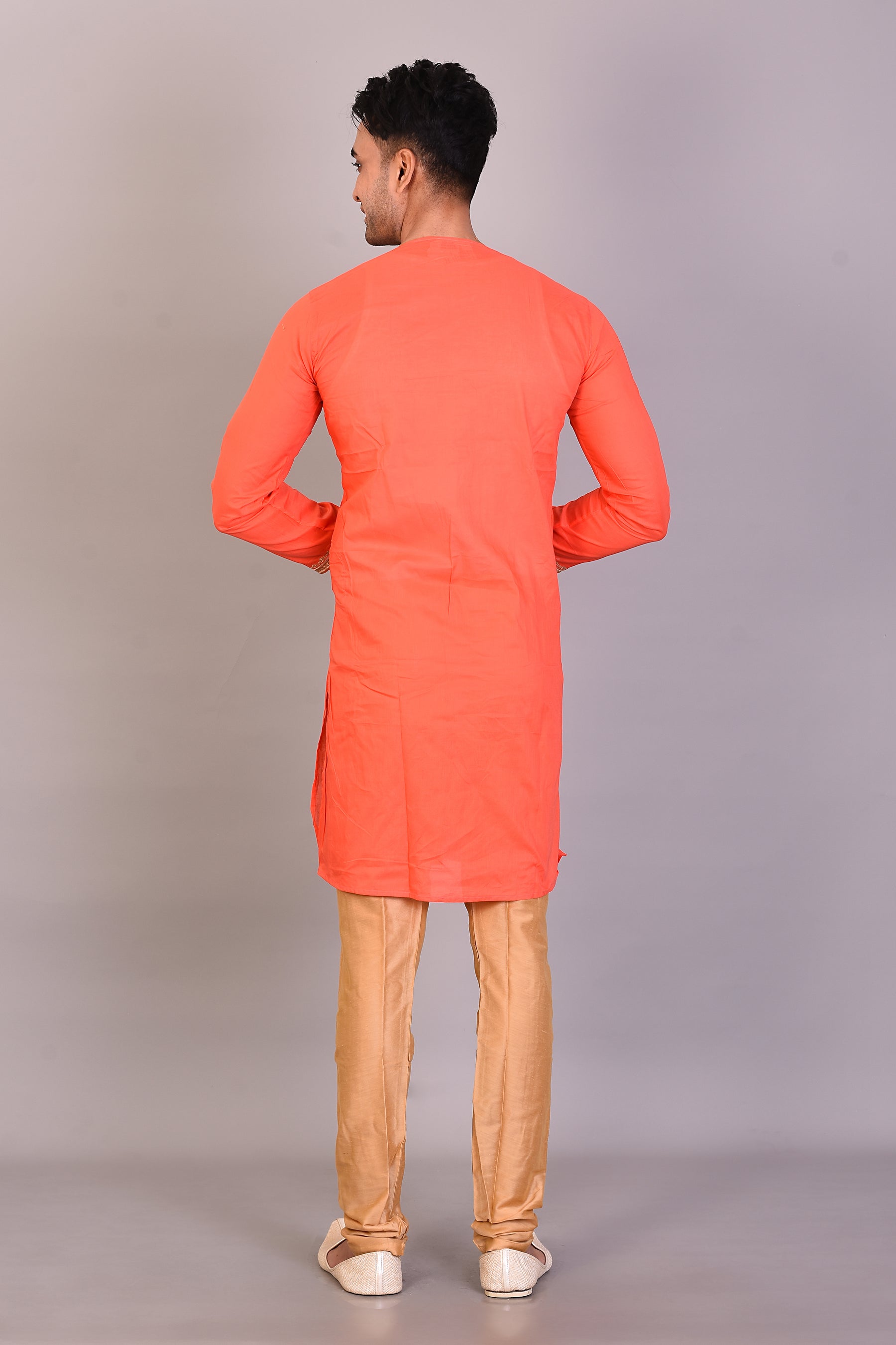 Long Orange Silk Kurta with Full Sleeves